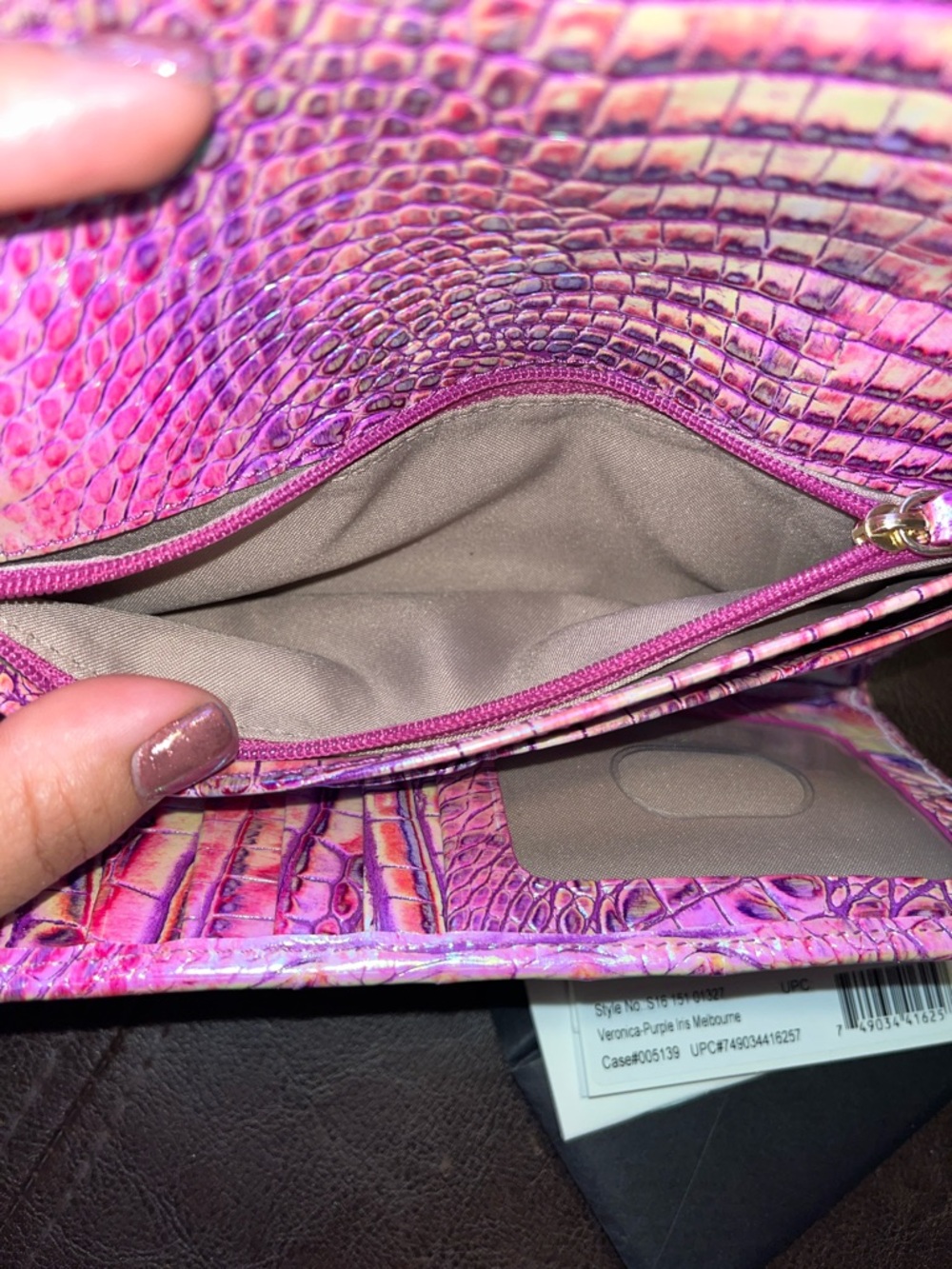 Brahmin Pink Iridescent Croc-Embossed Envelope Clutch wallet - Picture 9 of 15